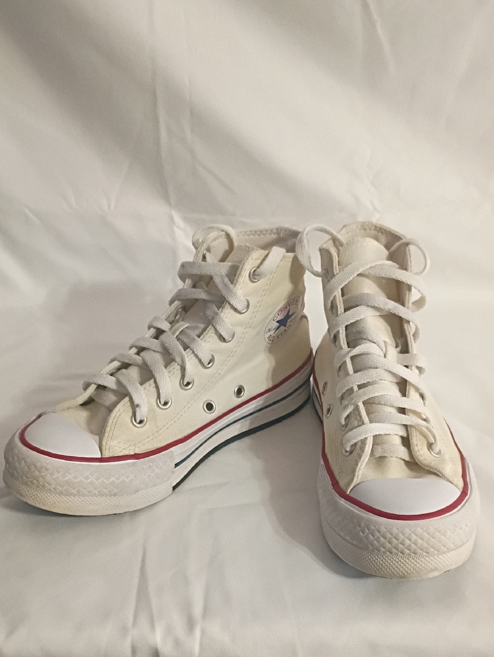 Converse High Top Sneakers in Off-White with Red & Navy Trim